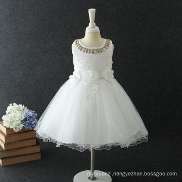 Pearl neck decoration bownot lace material fashion kid girl dresses